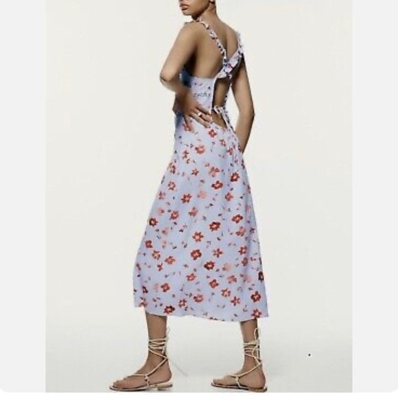 Zara printed linen midi dress. Small. - Picture 3 of 8